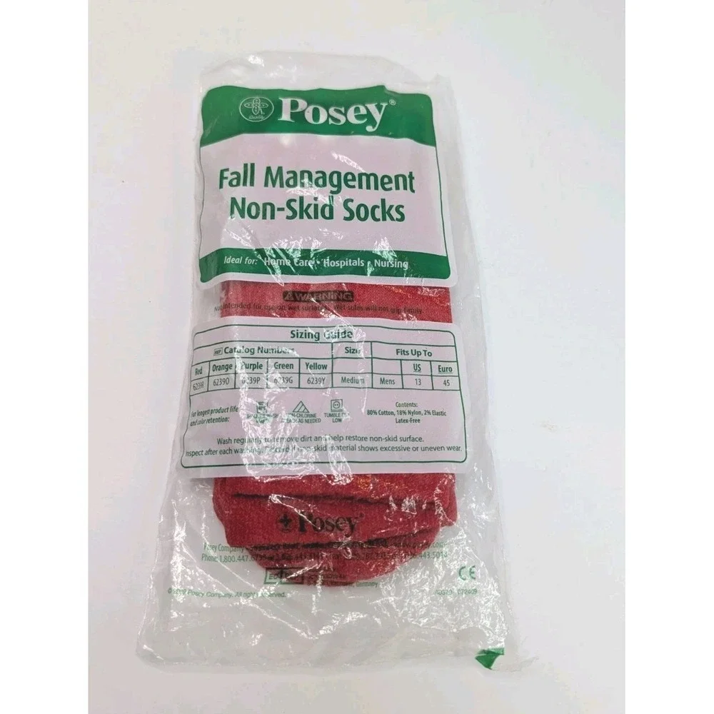 Posey Fall Management Non-Skid Socks Red Medium New in Package Tread Grip